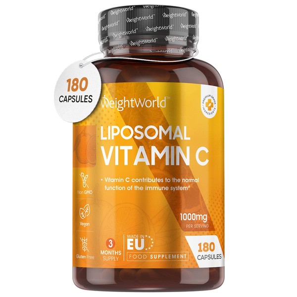Liposomal Vitamin C Capsules 1000mg - 180 Vegan Capsules (3 Month Supply) - High Strength Ascorbic Acid with Rosehip Extract - Lypospheric Vitamin C - Antioxidant Liposomal VIT C Supplement – Non-GMO