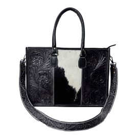 Merbaa Women Natural Cowhide Leather Hand Bag With Detachable Handtooled Strap | Leather Messenger Handbag | Purse | Side crossbody tote bag
