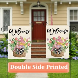 Oeyliz Easter Garden Flag 12x18 Inch Easter Eggs Bunny Double Sided Outside Garden Flag Holiday Welcome Yard Porch Flag Decor Outdoor Flag