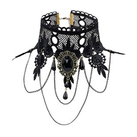 ETERNITY J. Elegant Vintage Princess Black Lace Gothic Statement Necklace Bracelet Victorian Choker Pendant Vampire Chain