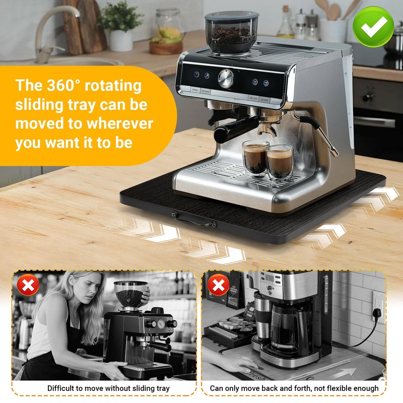 Sliding Tray for Coffee Maker, 360° Rotating Appliance Slider for