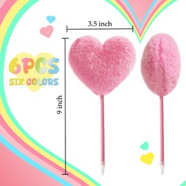 Qfeley 6 Pack Colorful Fluffy Ball Pen,Heart Shape Pom Pom Pen for Girls Creative Plush Pen Ballpoint Pens for School and Office Supplies