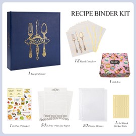 COFICE Recipe Binder – 8.5x11 3 Ring Blank Family Recipe Book Binder Kit to Write in Your Own Recipes with PU Faux Leather Cover and Plastic Sleeves (Navy Blue)