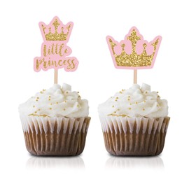Little Princess Cupcake Topper Picks, 24-Pack Pink Gold Girl Baby Shower Kids Birthday Party Decorations