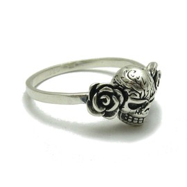 Sterling silver ring solid 925 Skull and roses R001751