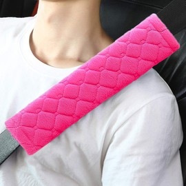 2 Pcs Seat Belt Pads, Seat Belt Comfort Harness Pads Cover Soft Plush Furry Grid Car Belt Pads Safety Belt Strap Luggage Shoulder Pad for Adults and Children Kids Travel Seat Belt Covers -Rose
