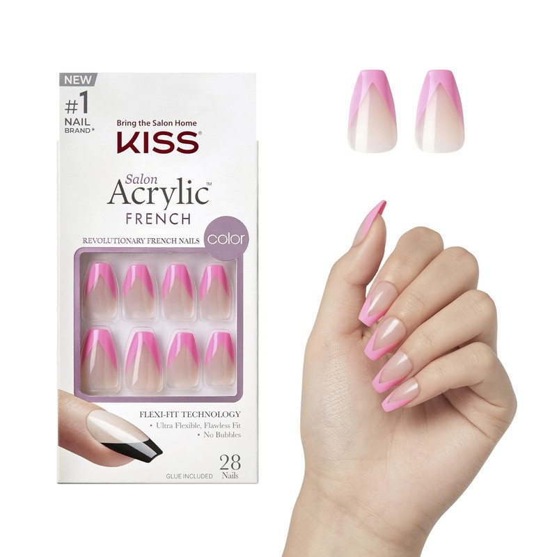 KISS Uñas Acrílicas De Salón, Postizas, Con Pegamento Incluido, Forma