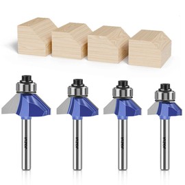 45 Degree Chamfer Router Bit Set, 1/4 Inch Shank, Cutting Diameter in 1/4 Inch, 5/16 Inch, 3/8 Inch, 1/2 Inch for Angled Edges Forming, Clean Edge or Decorative Pieces (45 Degree, 4 Bit Set)