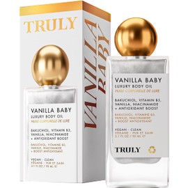 Truly Beauty Vanilla Baby Luxury Body Oil | Plumping Body Shimmer Oil for Hydration & Firmness | With Bakuchiol & Niacinamide for Collagen Boost | Vanilla, Pear & Caramel Scent | Radiant Glow
