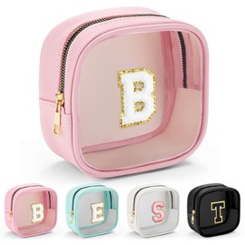 YOOLIFE Small Cosmetic Bag for Purse Mini Makeup Bag for Teacher Cute Clear Make Up Pouch for Travel Tiny Leather Pink Make Up Organizer Case for Backpack Toiletry Bag Waterproof Square Pouch B