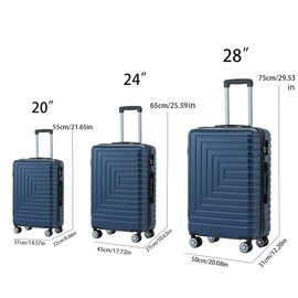 FUNNy elf Luggage Set of 3, Modern ABS Spinner Wheels 3-Piece Luggage Set for Travellers 20''/24''/28'' Men Women Travel Suitcase (Blue)
