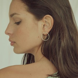 Silver Plated Earrings - Modern Minimalist Circle Round - Earrings in Boho Style, Silver