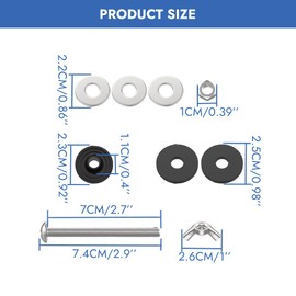 4PCS Toilet Tank to Bowl Bolts Kit Universal Fit Stainless Steel Bolts with Extra Long Nuts, Rubber Metal Washers for Easy Toilet Installation Durable Mounting (2.9 inch Length M6 Bolts)