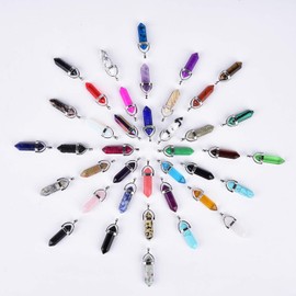 Genuine Quartz Stone Healing Point Reiki Chakra Pendants Crystal Charms Bulk for Jewelry Making (24pcs Mix Color)