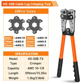 Kuject Battery Cable Lug Crimping Tool Kit with Copper Wire Lug AWG 1 2 4 6 8 1/0 Gauge, Wire Crimper for AWG 10-1/0 with Cable Cutter, 110PCS Battery Cable Ends with 110PCS 3:1 Heat Shrink Tubing