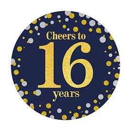 UPLEY Black and Gold Cheers to 16 Years Sticker Labels - 16th Birthday Party Favor Stickers - 2 in - 50 Count