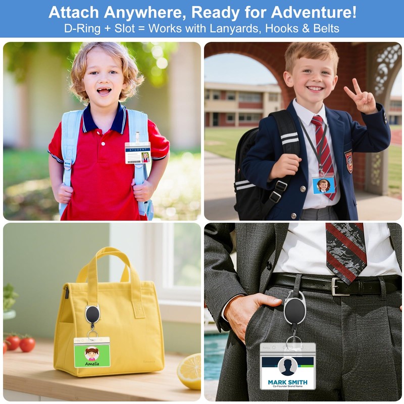 Kids Horizontal Name Badge Holders - Fushing 2.25x3.5 Inch Durable