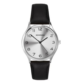 Sekonda Mens Classic Analogue Quartz Watch with Silver Dial and Black Leather Strap 1851