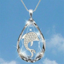 Fashion Jewelry AUSTRIAN CRYSTAL DOLPHIN pendant 18" Sterling Silver 925 necklace women GIFT mom