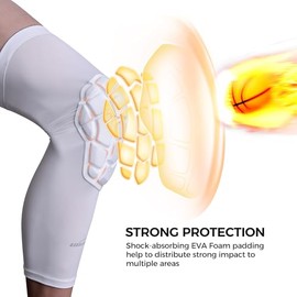 COOLOMG Knee Pads Wrestling Basketball Football Volleyball Youth Kids Adult Protective Knee Compression Sleeves White M