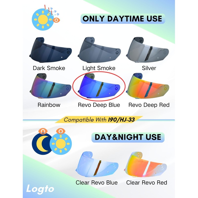 Logto Compatible With HJC i90 Helmet Visor Replacement HJ 33