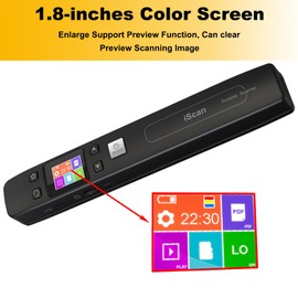 AUTENS Portable Handheld Scanner Included 16G SD Card, Wand Scanner for A4 Documents Pictures Pages Texts Receipts Books Up to 1050DPI, Colorful LCD Display, Uploads Via USB Cable, No Driver