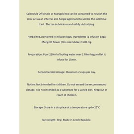 Apotheke Marigold Calendula Officinalis Tea 30g. Box of 20 Filter Tea Bags 1.5g each.