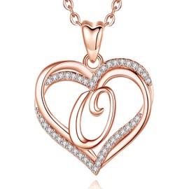 INFUSEU Heart Letter Necklace Initial Women O Jewelry Rose Gold Pendant