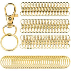 100PCS Swivel Snap Hooks with Key Rings, 50Pcs Key Chain Clip Hooks and 50Pcs Key Rings, Lanyard Lobster Claw Clasps for Keychains Jewelry Art Crafts (Gold)
