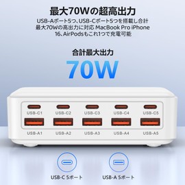iP-JP 70W 10-Port USB Rapid Charger,White