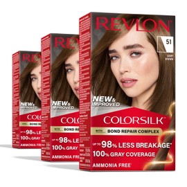 Revlon ColorSilk with Bond Repair Complex, Permanent Hair Color, 100% Gray Coverage, Ammonia Free Hair Dye, Vegan Keratin, 51 Light Brown (Pack of 3)