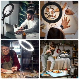 Ring Light for Computer Video Conferencing Recording/Zoom Meeting-10'' Desk Ring Light with Mount Stand,Stream Lights with 14.2-24 in Adjustable Clamp Stand & Phone Holder for Webcam/Camera