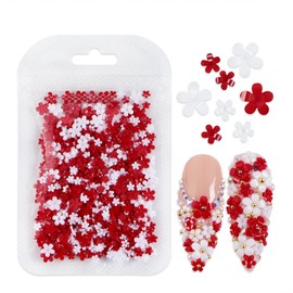 400 Pcs Red White Flowers Nail Charms Valentine's Day Nail Art Charms 3D Resin Flowers Charms for Acrylic Nails Valentines Day Floral Charms for Nail Jewelry DIY Crafts Nail Decorations Accessories