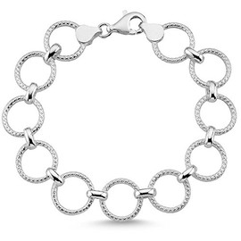 Vinani 2AB4 Bracelet x Pattern with Moving Round Links Eyelets Shiny 19.5 cm Sterling Silver 925 Italy, Sterling Silver