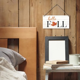 PHAMTE Fall Door Sign, fall signs,Hello Fall Sign, Hello Fall Maple Leaf Farmhouse Wood Plaque Sign Wall Hanging, Autumn Fall Seasonal Hanging Wall Signs For Home Outdoor Front Door Decor 12 x 6