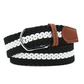 Huyfhksd Multicolored Elastic Woven Golf Belts Casual Braided Stretch Belt for Men and Women, M, Black White