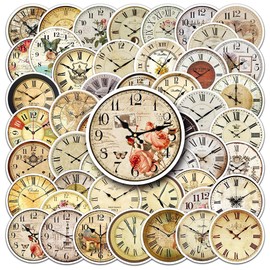 Vintage Clock Stickers-50Pcs Retro Clock Waterproof Vinyl Decals for Adult Teen Kids Cup Water Bottles Laptop Luggage Computer Mobile Phone Guitar Skateboard Decoration