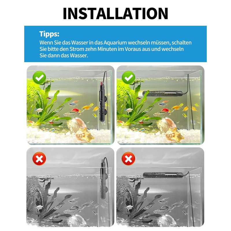 LAOYE Aquarium Heater 60L Aquarium Heating Rod 50W Temperature Adjustable