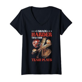 Womens I Snack Harder Than Your Team Plays Baseball V-Neck T-Shirt
