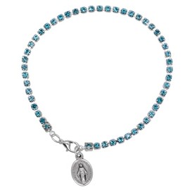Miraculous Medal Aqua Crystal Tennis Bracelet | Catholic Jewelry | Great Religious Gift for First Holy Communion or Confirmation | Christian Wrist Accessory, Medium, Crystal, no gemstone
