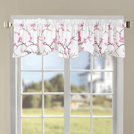 Home Soft Things 1 Piece Cherry Blossom Embroidery Valance Pink, 60" x 19", Scalloped Flower Floral Window Curtain Valance Thick Drapes for Bedroom Decor with Rod Pocket.