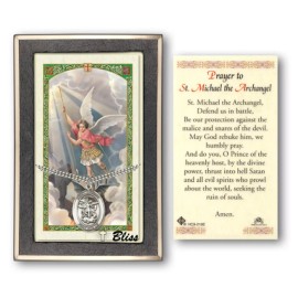 Bliss Sterling Silver St Michael the Archangel Medal Pendant Necklace 24" PrayerCard