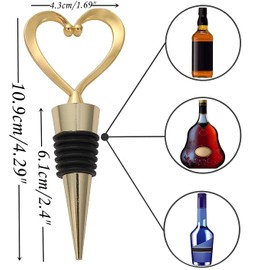 24PCS Heart Wine Bottle Stopper Favors,Lovely Wedding Shower Favors Heart Wine Cork Plug for Kitchen Bar Gifts Bridal Shower Favors Happy Birthday Party Decor (Gold Heart,24)