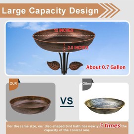 OUISJYER Metal Bird Bath for Outdoors, 12" Dia Bowl with Stable Upgrades Stake Birdbaths Garden Yard Lawn Decor 0.7 Gallon