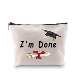 PXTIDY I'm Done Graduation Makeup Bags 2025 Congrats Graduate Makeup Cosmetic Bag Graduation Gift for Her (Beige)