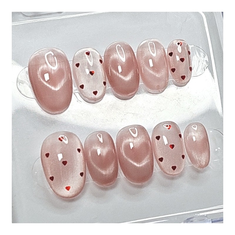 Lovely Heart Magnet Handmade Nail Tips - Short Oval /
