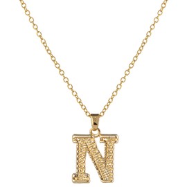 SAELACY Initial Necklace for Women Men 14K Gold Plated 26 Letters Name Pendant Necklace (N)
