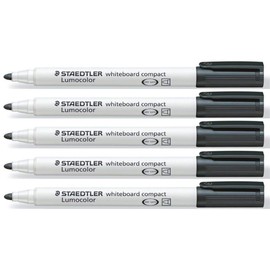 Staedtler Black Lumocolor Compact Whiteboard Board Markers Pens Drywipe 341 (Pack of 5) Drywipe 341