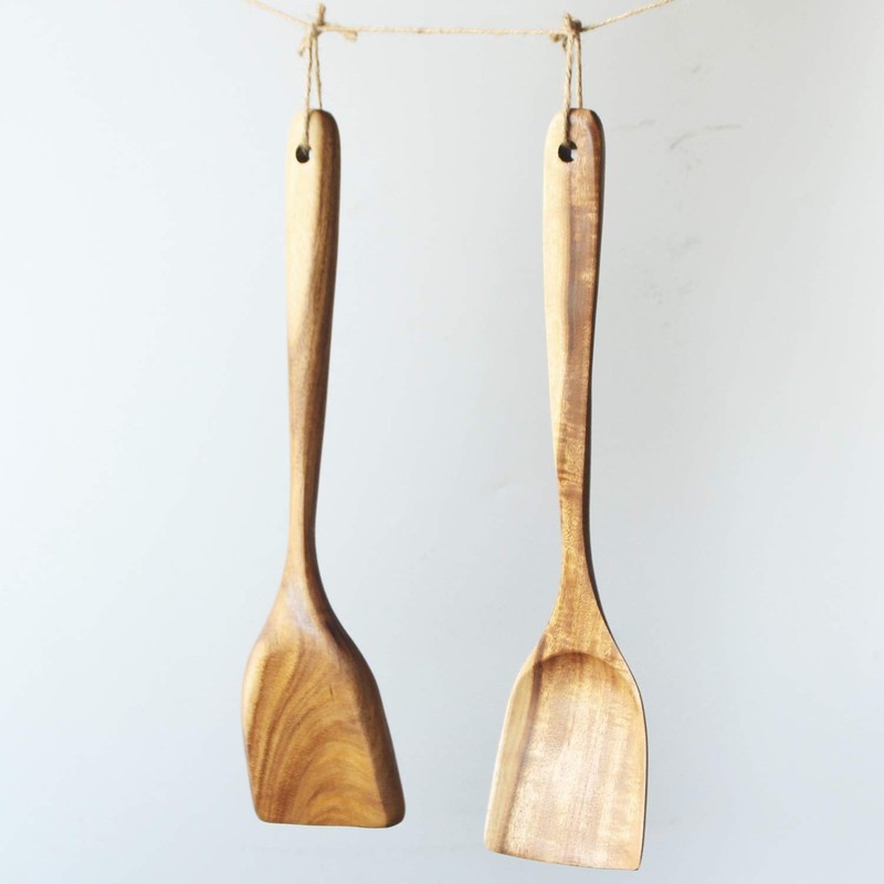 FJNATINH Large Wooden Wok Spatula, 13 Inch Natural Teak Long