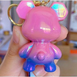 [AIXUAN] Girls Boys Cute Bear Keychain-Gradient Resin Keychain Portable Cute Animal Pendant Metal Keychain (Orange Blue)